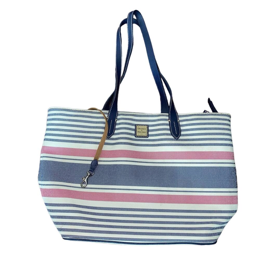 Dooney & Bourke Waverly Shopper Tote Striped Zippered Navy Red Handbag Purse - Picture 9 of 15